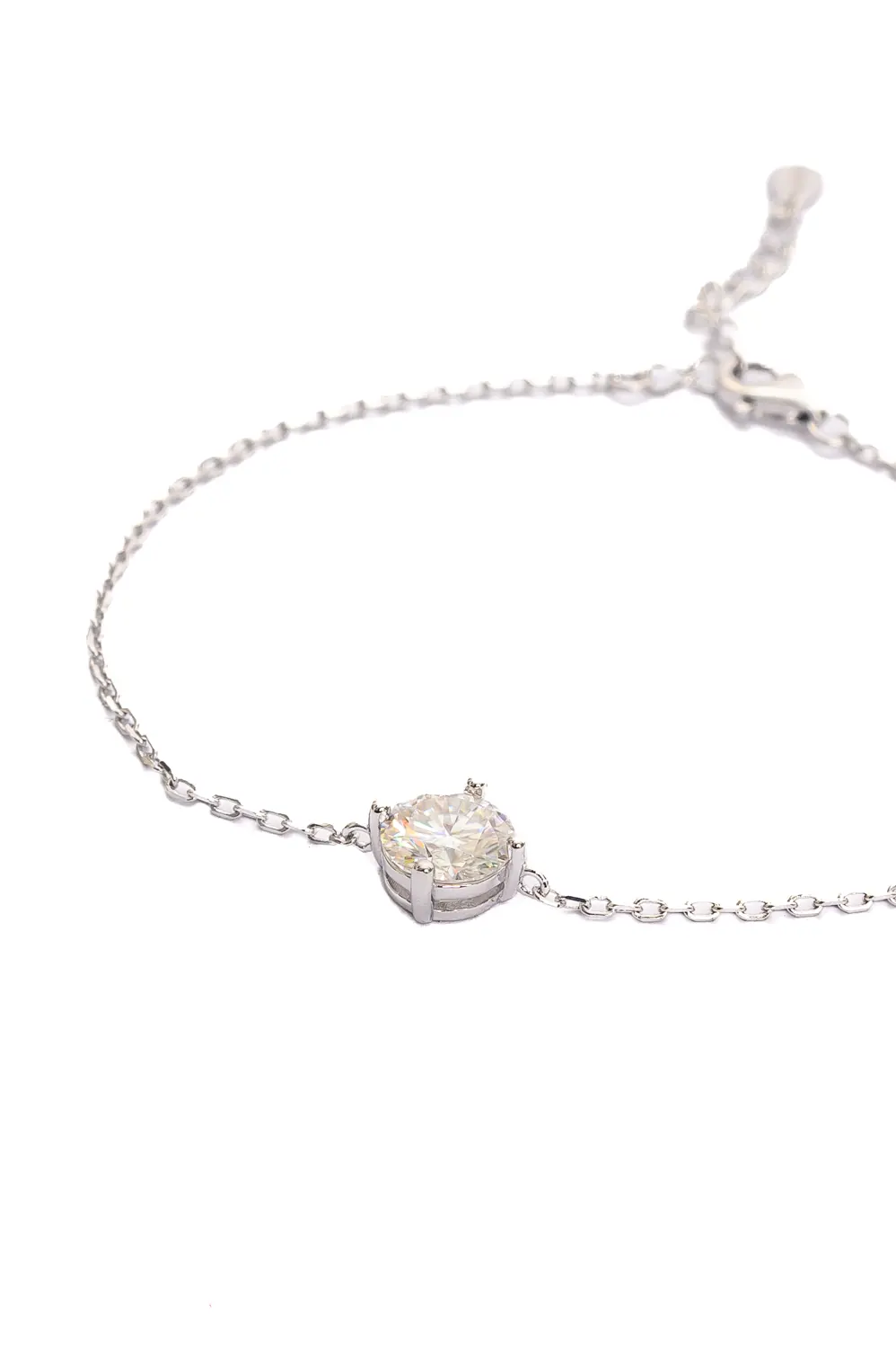 Pulseira Ponto de Luz Moissanite 7 mm - em Prata 925 Banhado em Ródio Branco