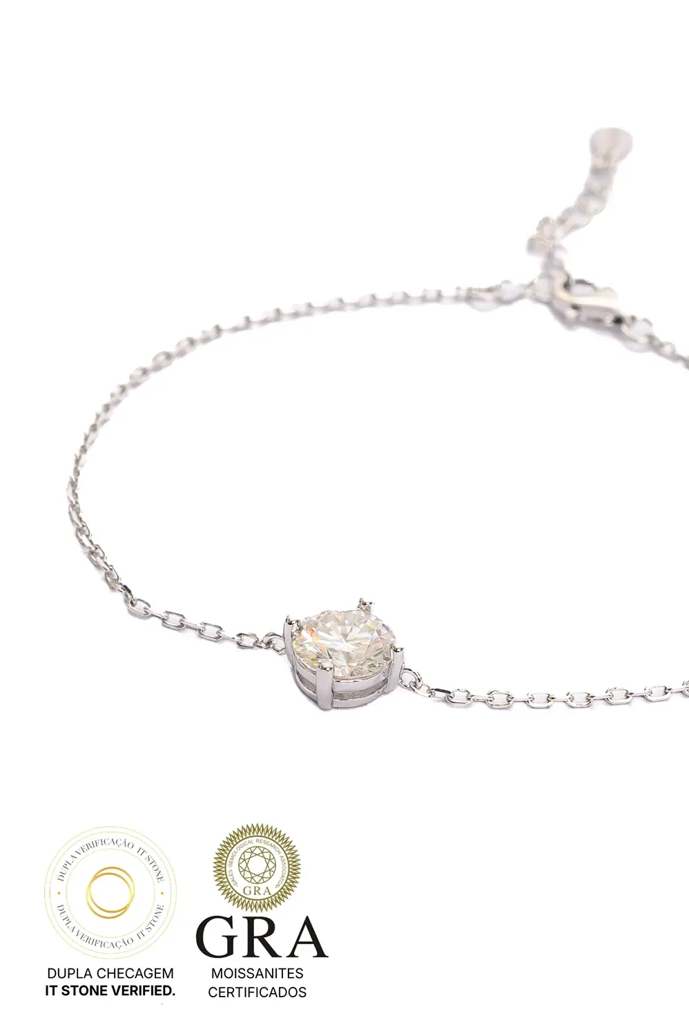 Pulseira Ponto de Luz Moissanite 7 mm - em Prata 925 Banhado em Ródio Branco