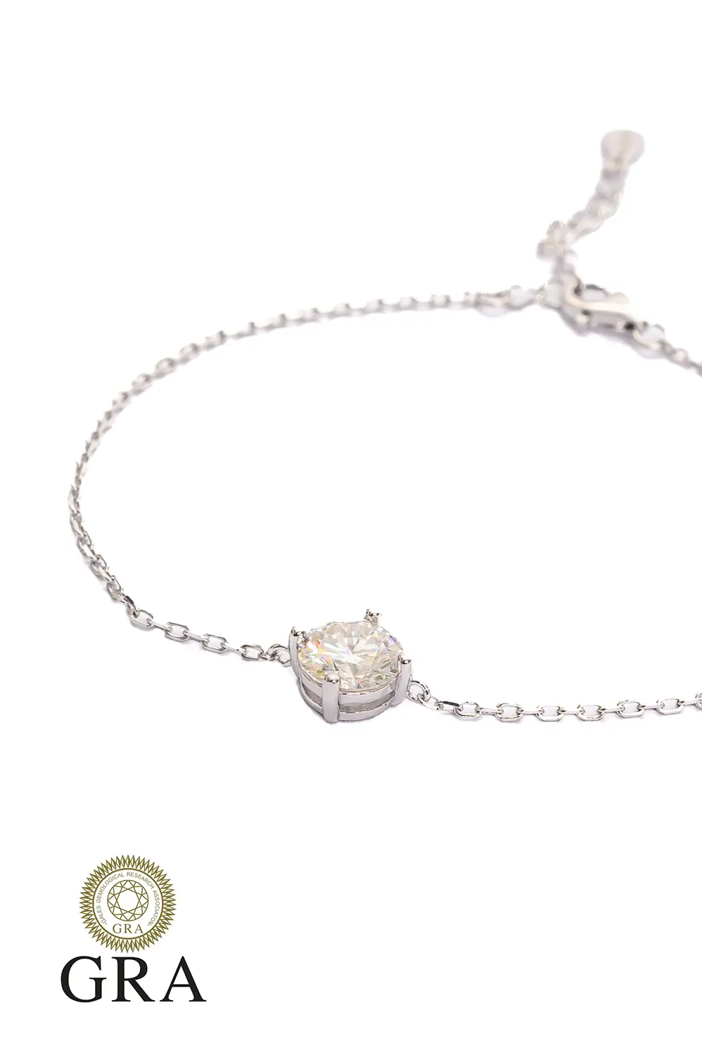 Pulseira Ponto de Luz Moissanite 7 mm - em Prata 925 Banhado em Ródio Branco