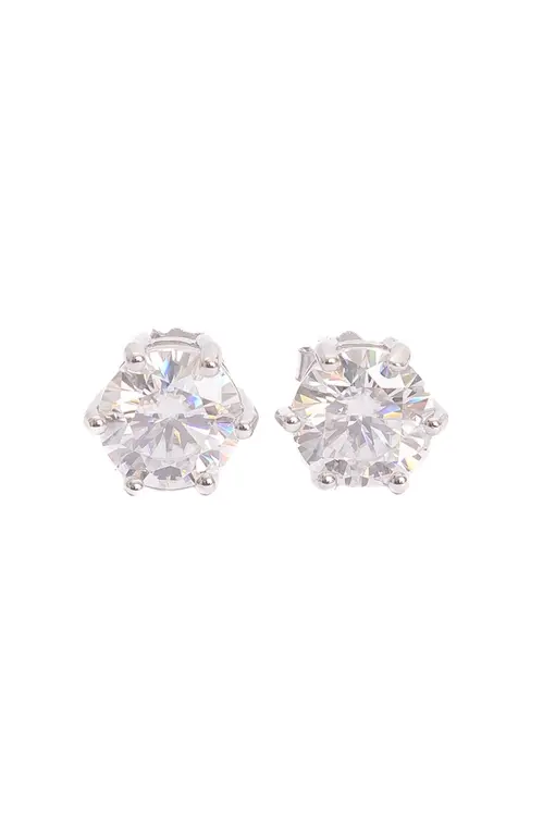 Brinco Ponto de Luz Moissanite 8 mm - em Prata 925 Banhado em Ródio Branco