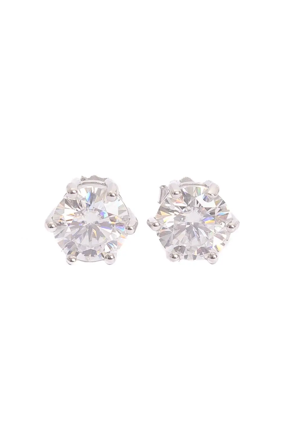 Brinco Ponto de Luz Moissanite 8 mm - em Prata 925 Banhado em Ródio Branco