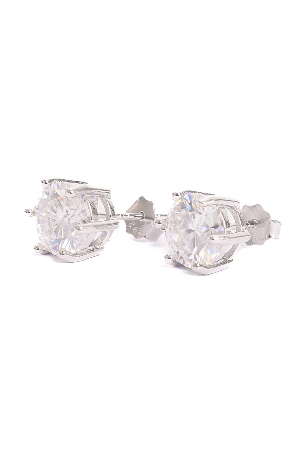 Brinco Ponto de Luz Moissanite 8 mm - em Prata 925 Banhado em Ródio Branco