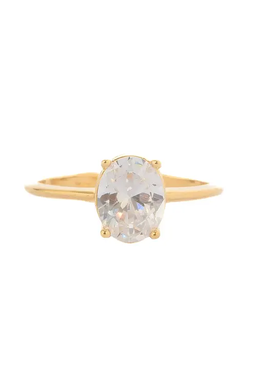 Anel Oval Zircônia Regulável com Banho em Ouro 18k