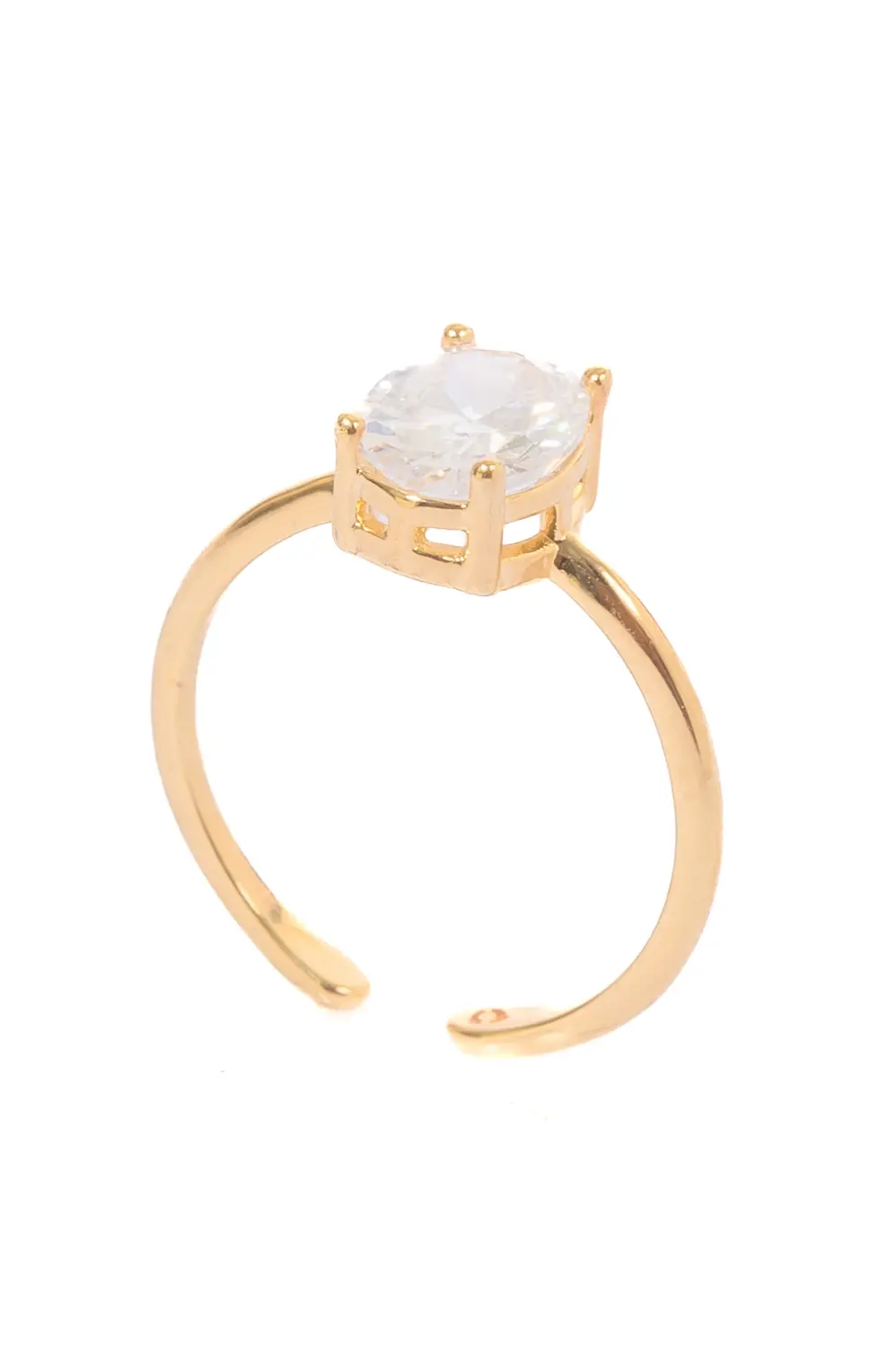 Anel Oval Zircônia Regulável com Banho em Ouro 18k