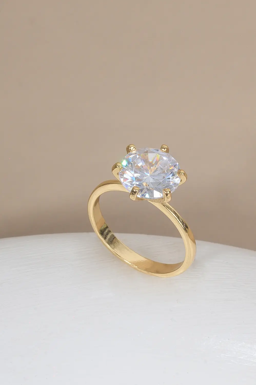 Anel Solitário 10mm com Banho em Ouro 18k