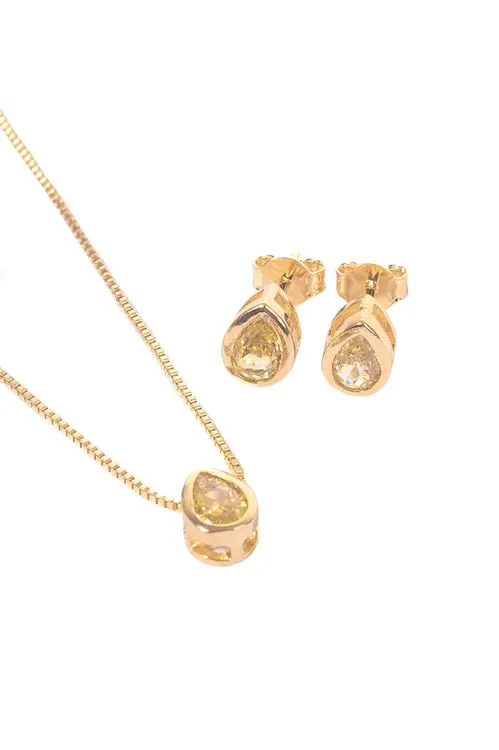 Conjunto Gotinha Citrino com Banho em Ouro 18k