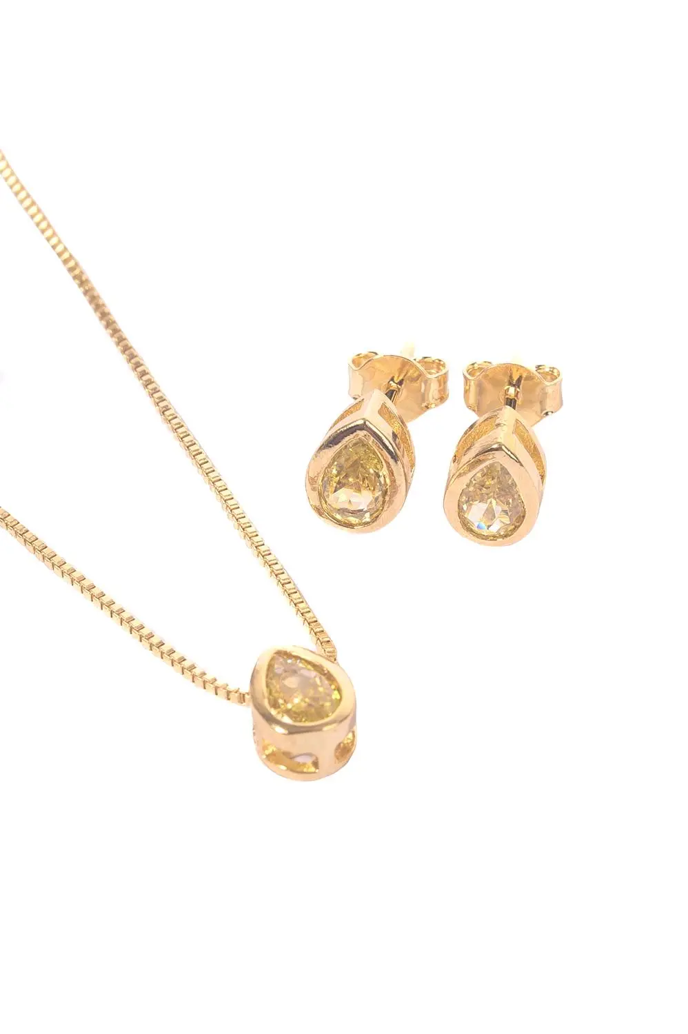 Conjunto Gotinha Citrino com Banho em Ouro 18k