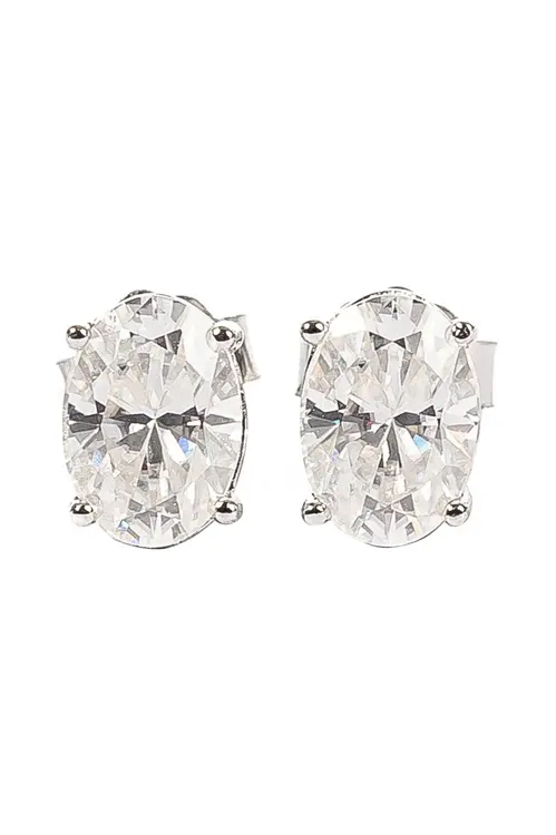 Brinco Oval Moissanite 5/7mm em Prata 925 com Banho em Ródio Branco