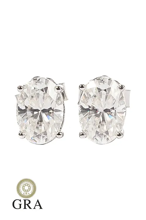 Brinco Oval Moissanite 5/7mm em Prata 925 com Banho em Ródio Branco