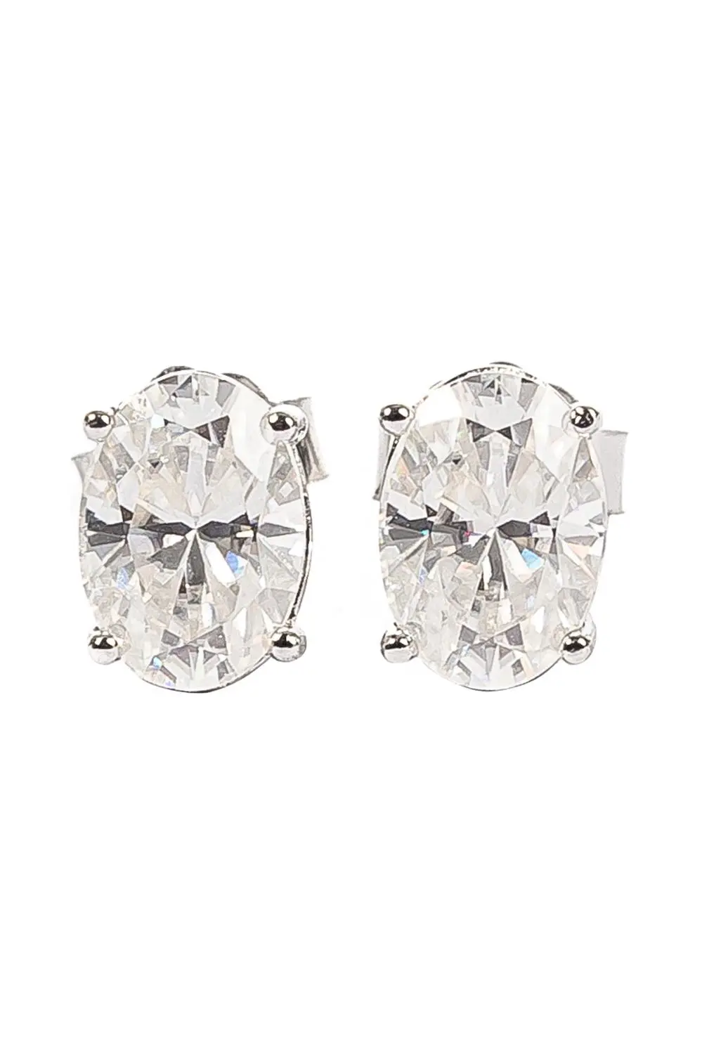Brinco Oval Moissanite 5/7mm em Prata 925 com Banho em Ródio Branco