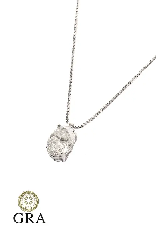 Colar Oval Moissanite 5/7mm em Prata 925 com Banho em Ródio Branco