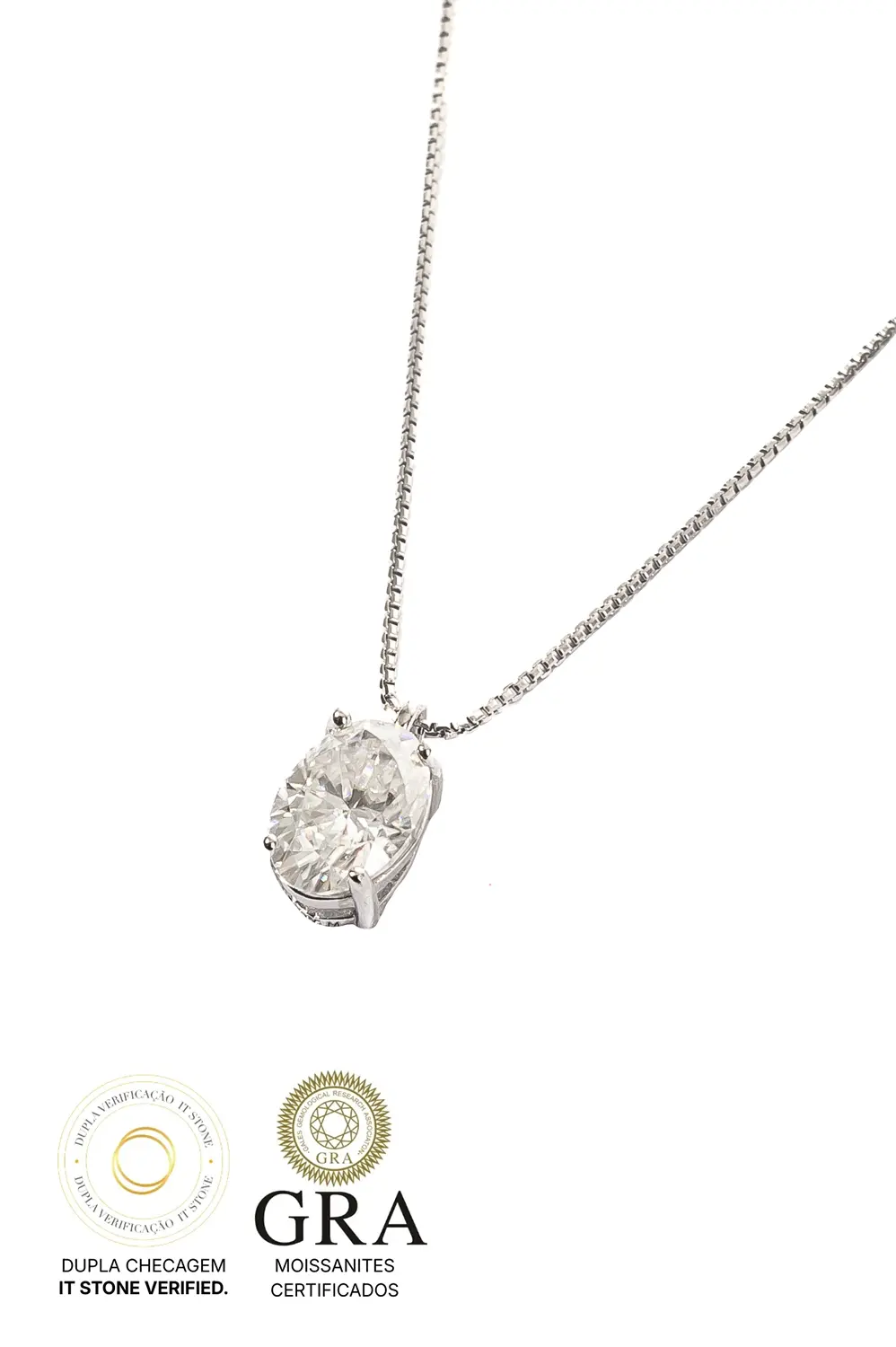 Colar Oval Moissanite 5/7mm em Prata 925 com Banho em Ródio Branco
