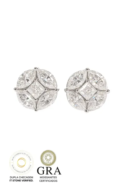 Brinco Ilusion Moissanite 9,5mm em Prata 925 com Banho em Ródio Branco