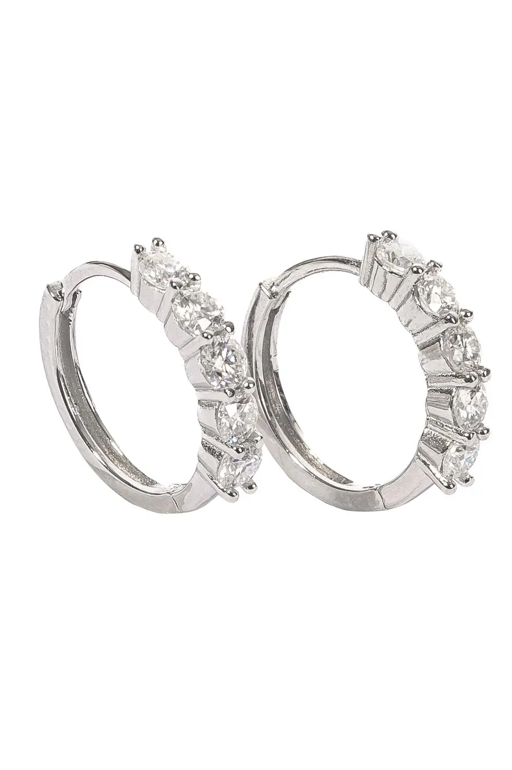 Argola Cinco Pedras Moissanite 3mm em Prata 925 com Banho em Ródio Branco