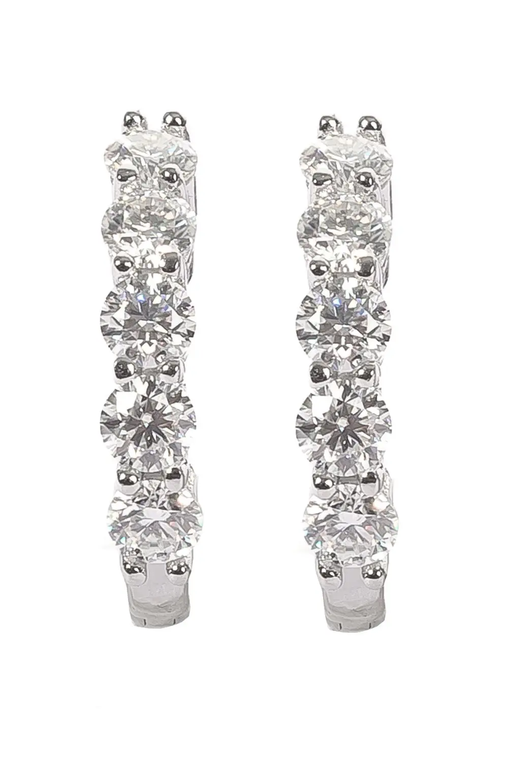 Argola Cinco Pedras Moissanite 3mm em Prata 925 com Banho em Ródio Branco