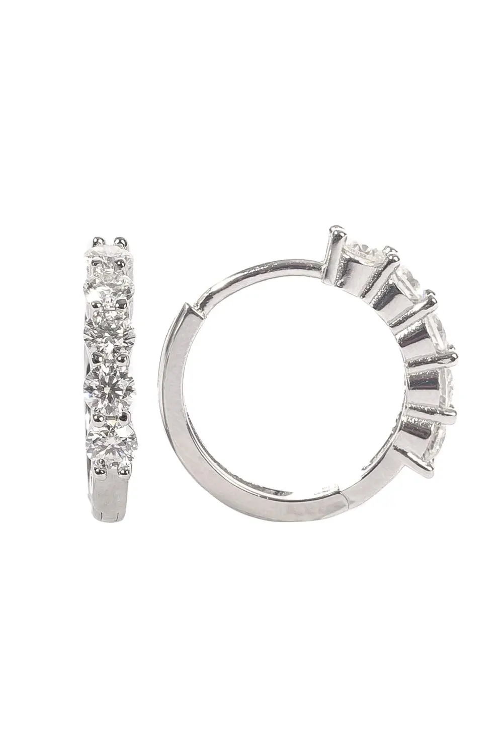 Argola Cinco Pedras Moissanite 3mm em Prata 925 com Banho em Ródio Branco