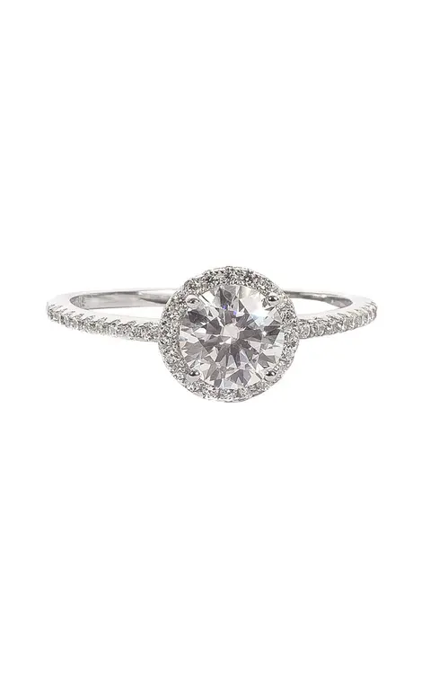 Anel Pizza Moissanite 6mm em Prata 925 com Banho em Ródio Branco