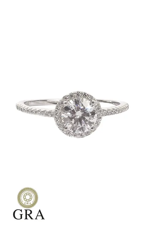 Anel Pizza Moissanite 6mm em Prata 925 com Banho em Ródio Branco