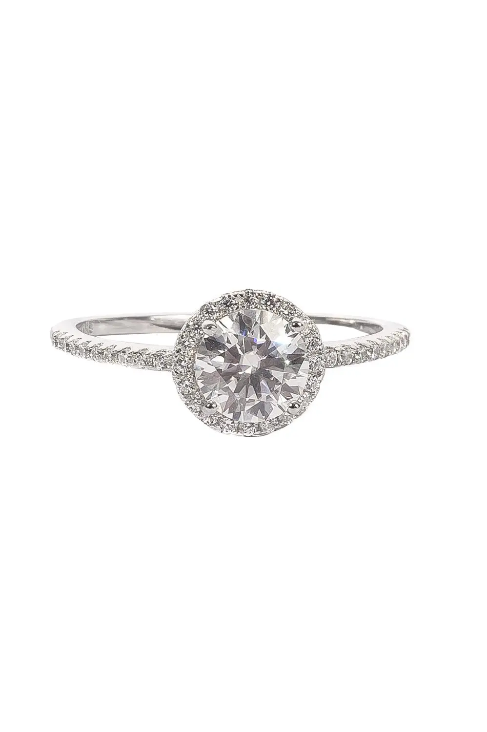 Anel Pizza Moissanite 6mm em Prata 925 com Banho em Ródio Branco