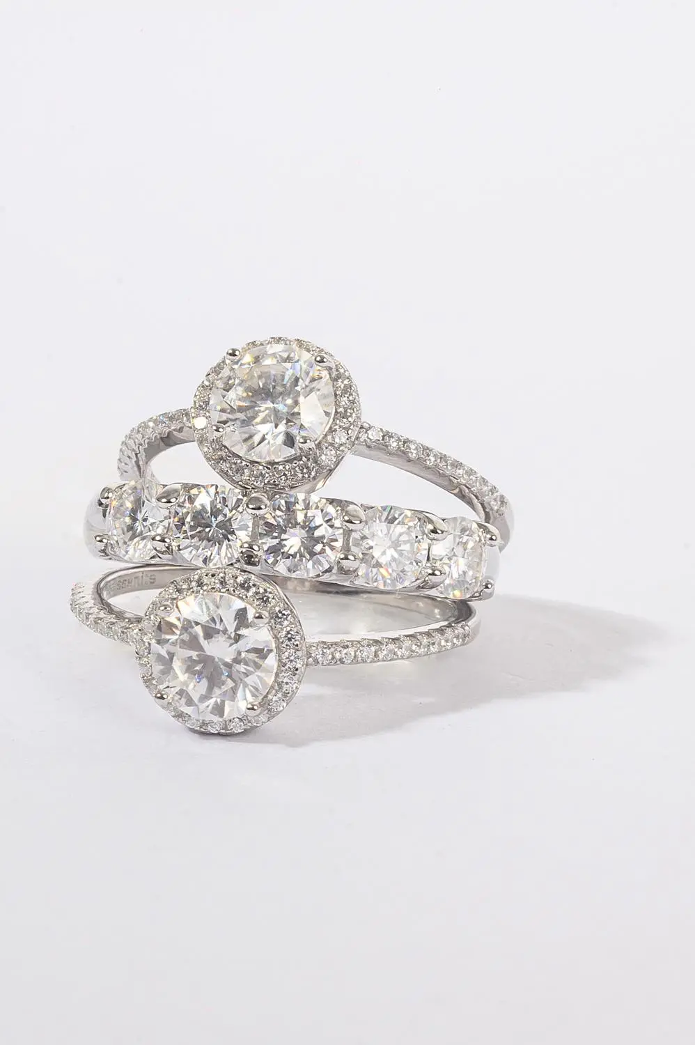 Anel Pizza Moissanite 6mm em Prata 925 com Banho em Ródio Branco