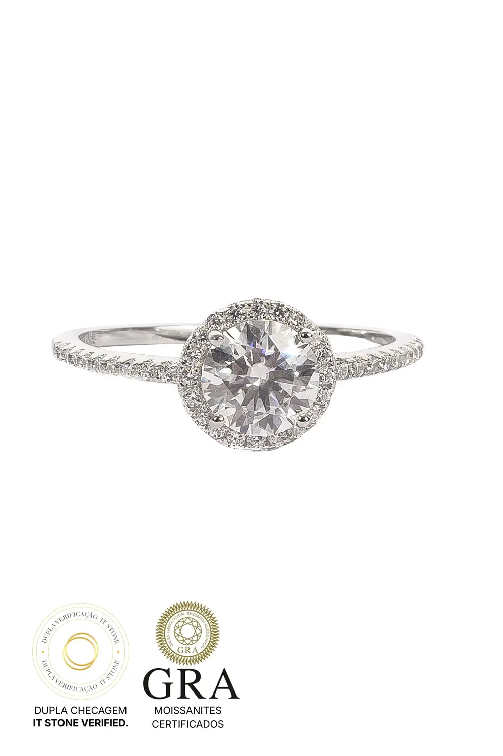 Anel Pizza Moissanite 6mm em Prata 925 com Banho em Ródio Branco