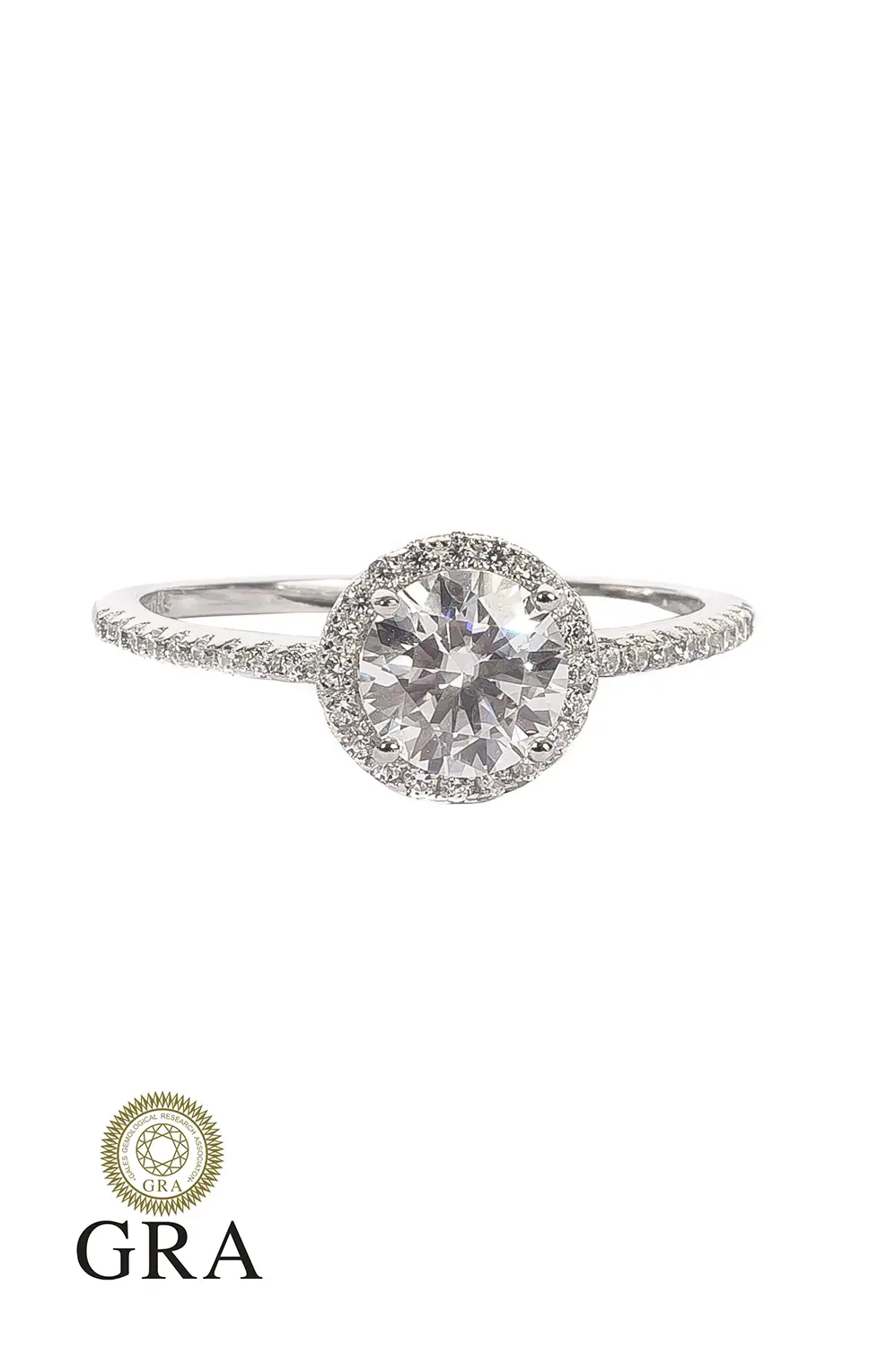 Anel Pizza Moissanite 6mm em Prata 925 com Banho em Ródio Branco