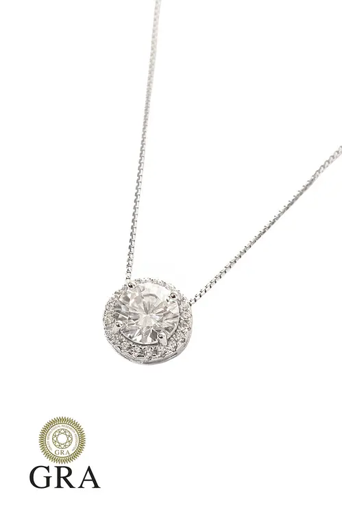 Colar Pizza Moissanite 6mm em Prata 925 com Banho em Ródio Branco