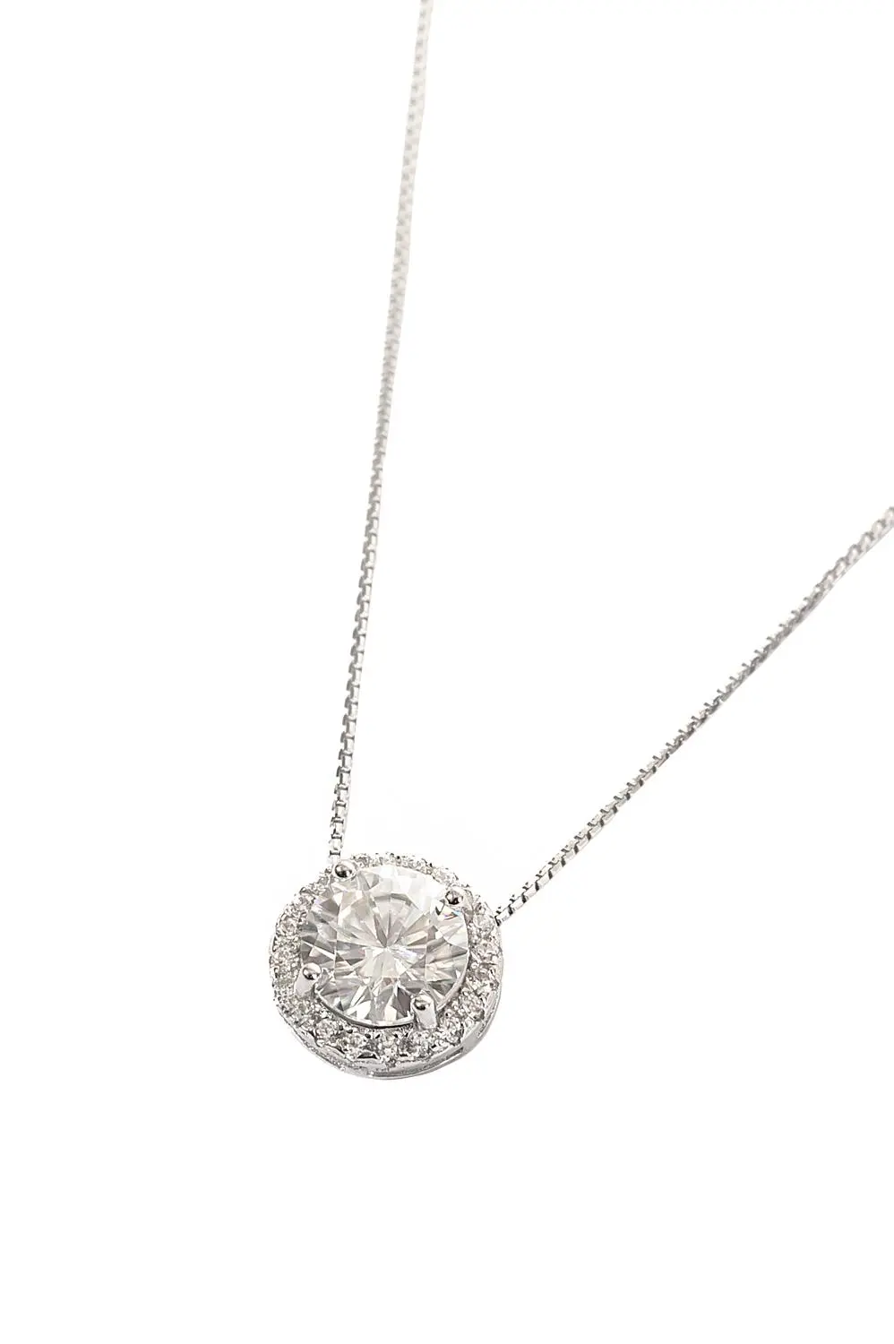 Colar Pizza Moissanite 6mm em Prata 925 com Banho em Ródio Branco