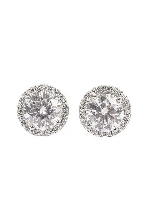 Brinco Pizza Moissanite 6mm em Prata 925 com Banho em Ródio Branco