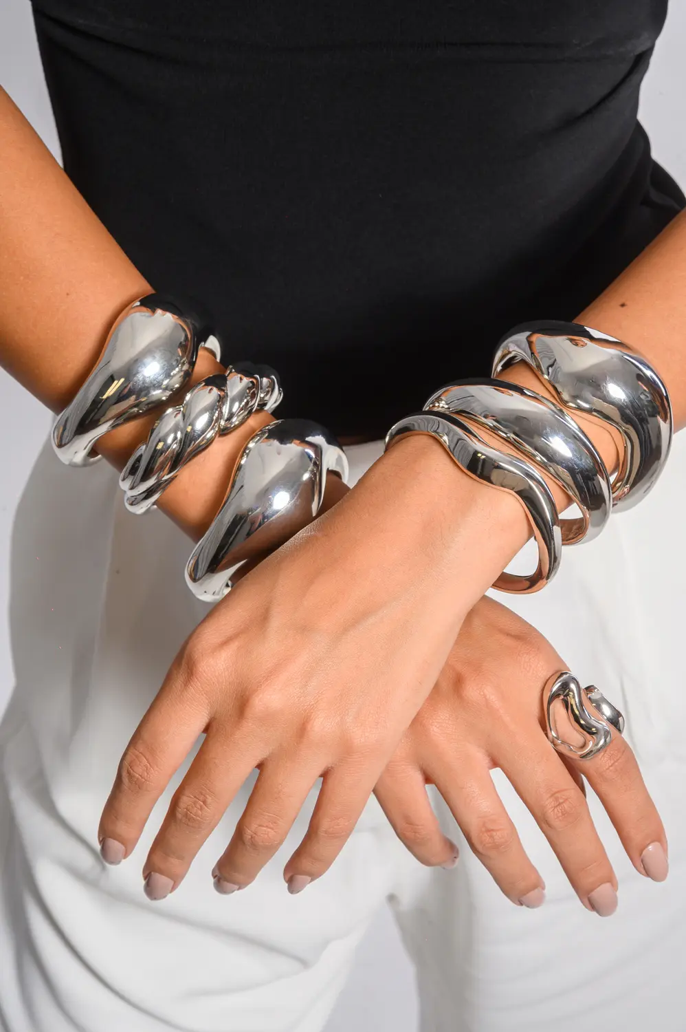 Bracelete Mini Ondas Eletroformação com Banho em Ródio Branco