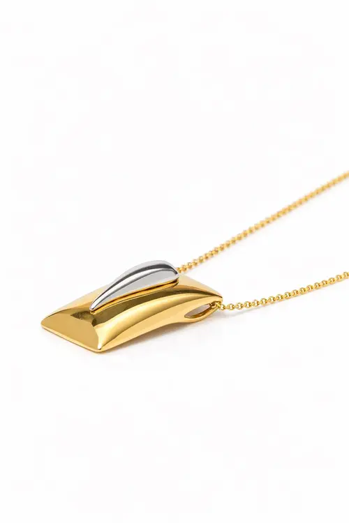 Colar Retângulo Duo com Banho em Ouro 18k e Ródio Branco
