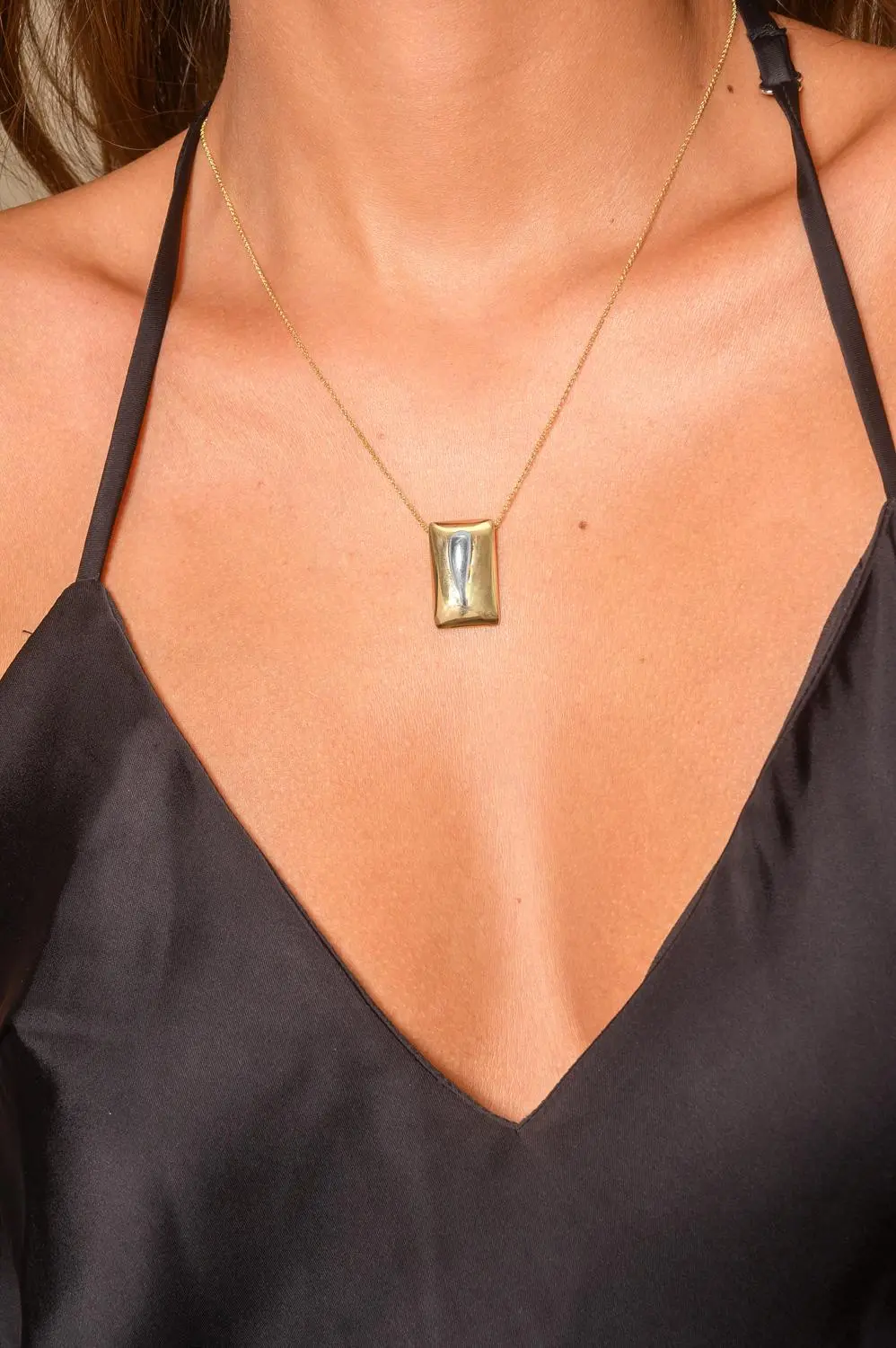 Colar Retângulo Duo com Banho em Ouro 18k e Ródio Branco