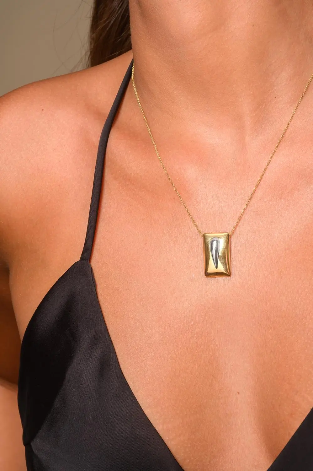 Colar Retângulo Duo com Banho em Ouro 18k e Ródio Branco