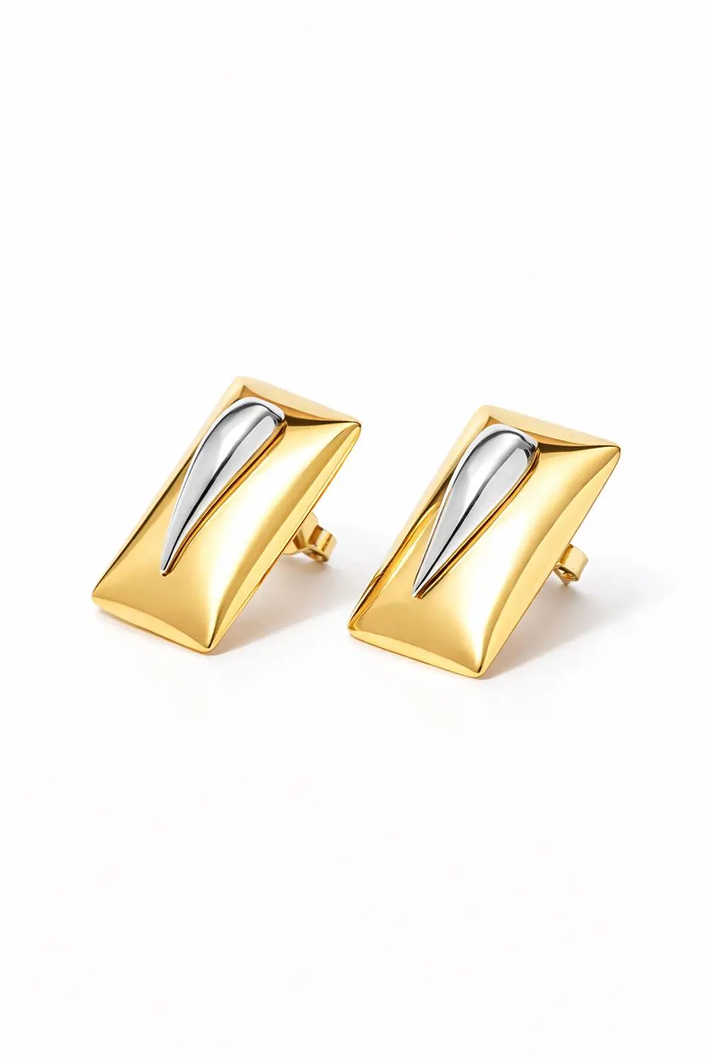 Brinco Retângulo Duo com Banho em Ouro 18k e Ródio Branco