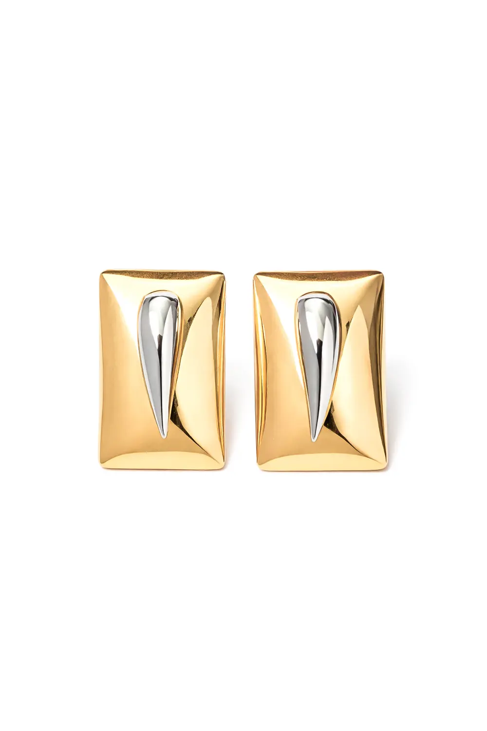 Brinco Retângulo Duo com Banho em Ouro 18k e Ródio Branco
