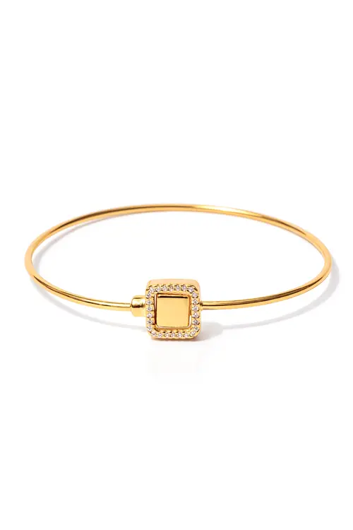 Bracelete Encaixe Quadrado Cravejado com Banho em Ouro 18k