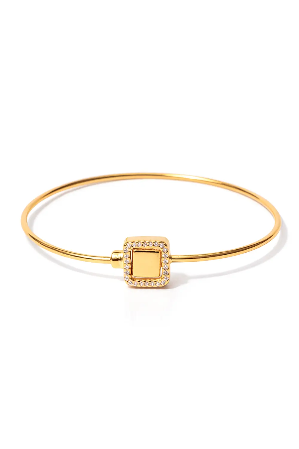 Bracelete Encaixe Quadrado Cravejado com Banho em Ouro 18k