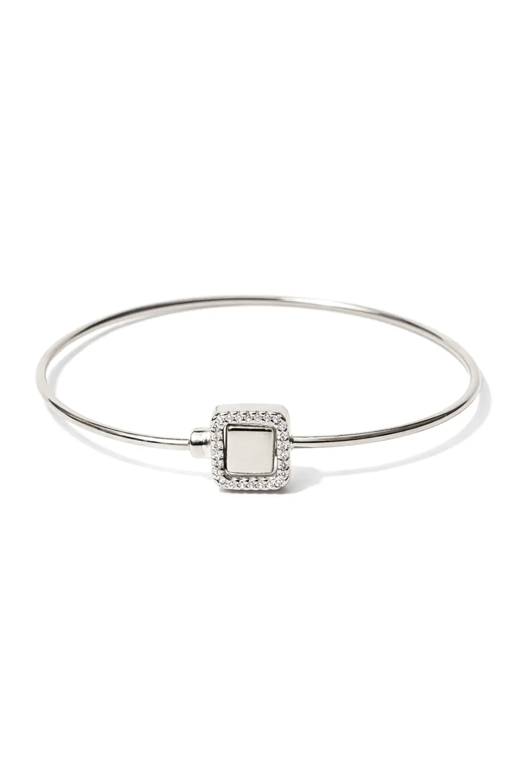 Bracelete Encaixe Quadrado Cravejado com Banho em Ródio Branco