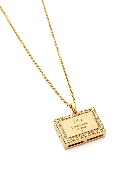 Colar Mãe Minha Sorte na Vida com Banho em Ouro 18k