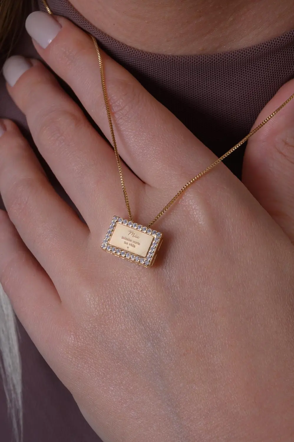 Colar Mãe Minha Sorte na Vida com Banho em Ouro 18k