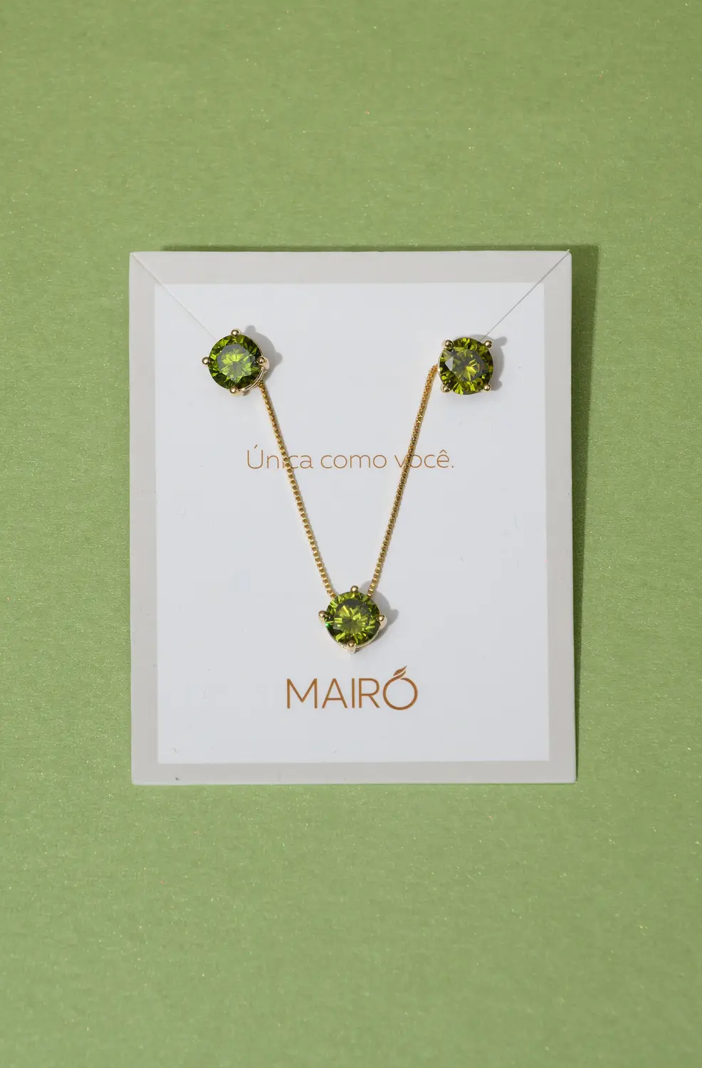 Conjunto Ponto de Luz Icônicos Mairó Verde com Banho em Ouro 18k