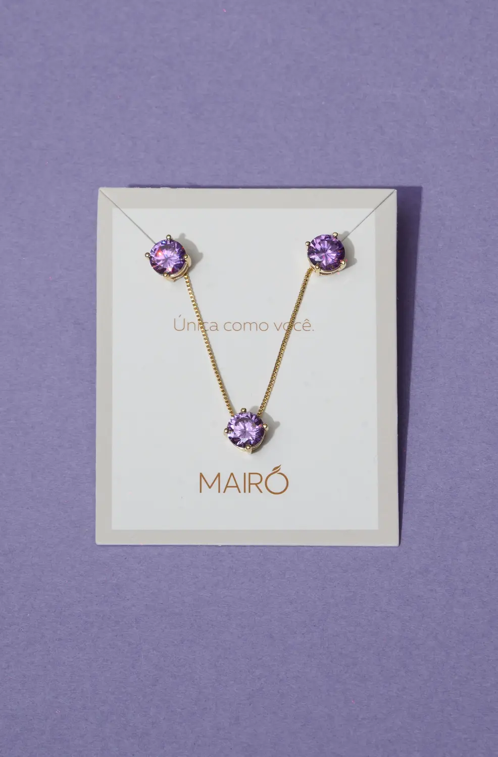Conjunto Ponto de Luz Icônicos Mairó Roxo com Banho em Ouro 18k