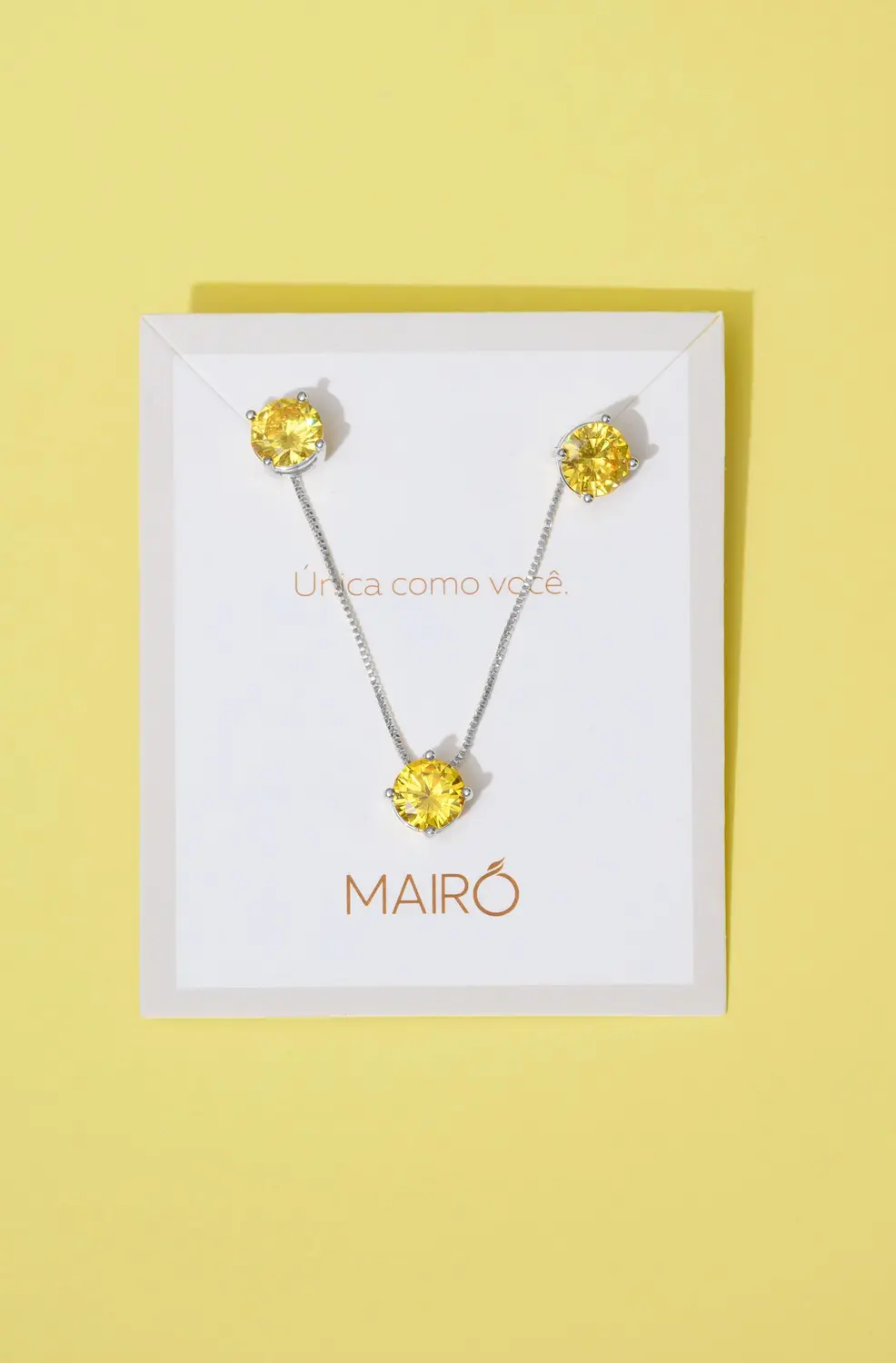 Conjunto Ponto de Luz Icônicos Mairó Amarelo com Banho em Ródio Branco