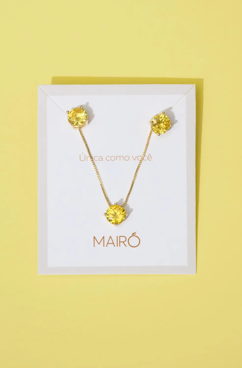 Conjunto Ponto de Luz Icônicos Mairó Amarelo com Banho em Ouro 18k