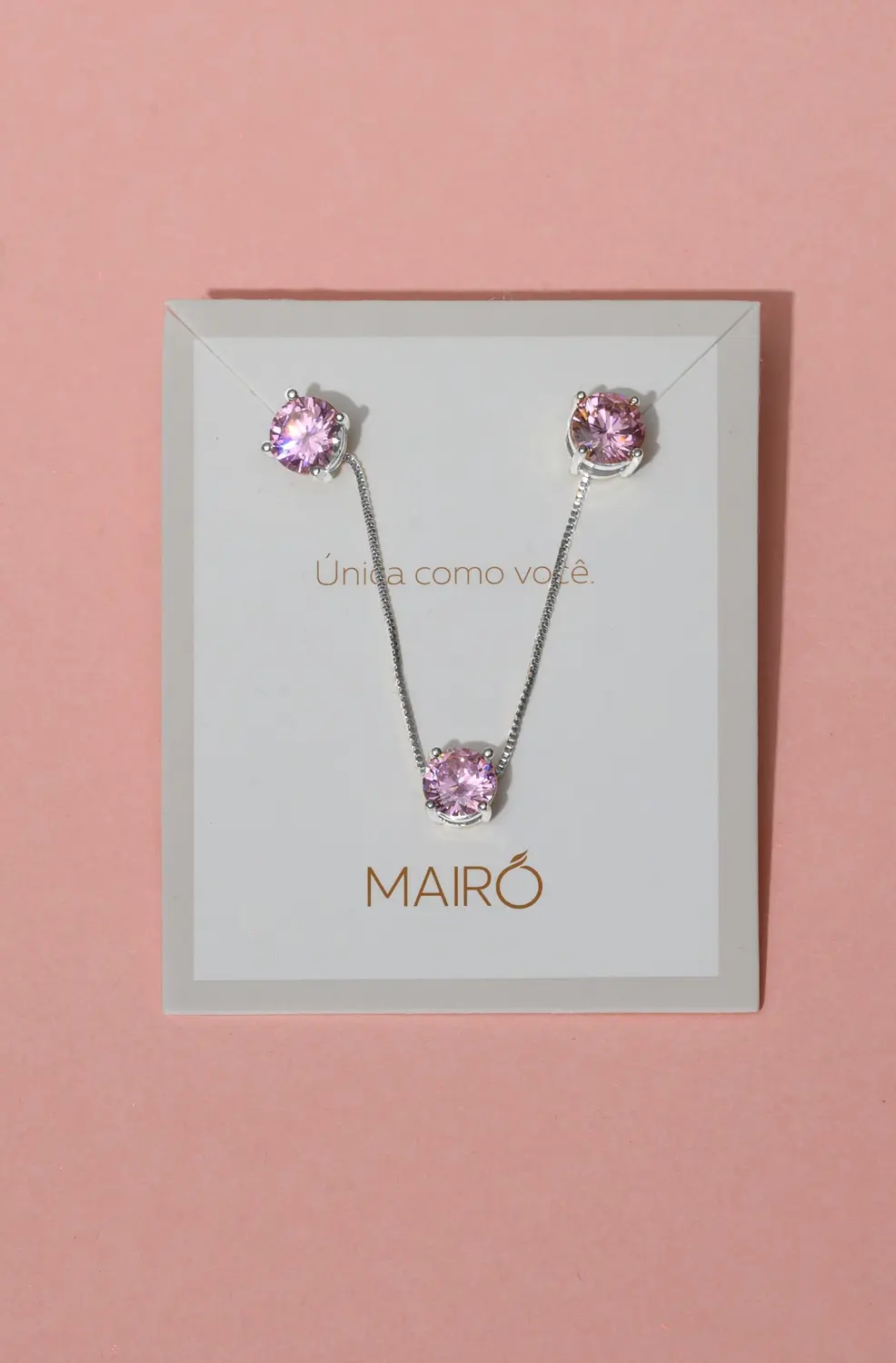 Conjunto Ponto de Luz Icônicos Mairó Rosa com Banho em Ródio Branco