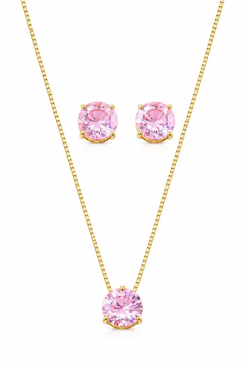 Conjunto Ponto de Luz Icônicos Mairó Rosa com Banho em Ouro 18k