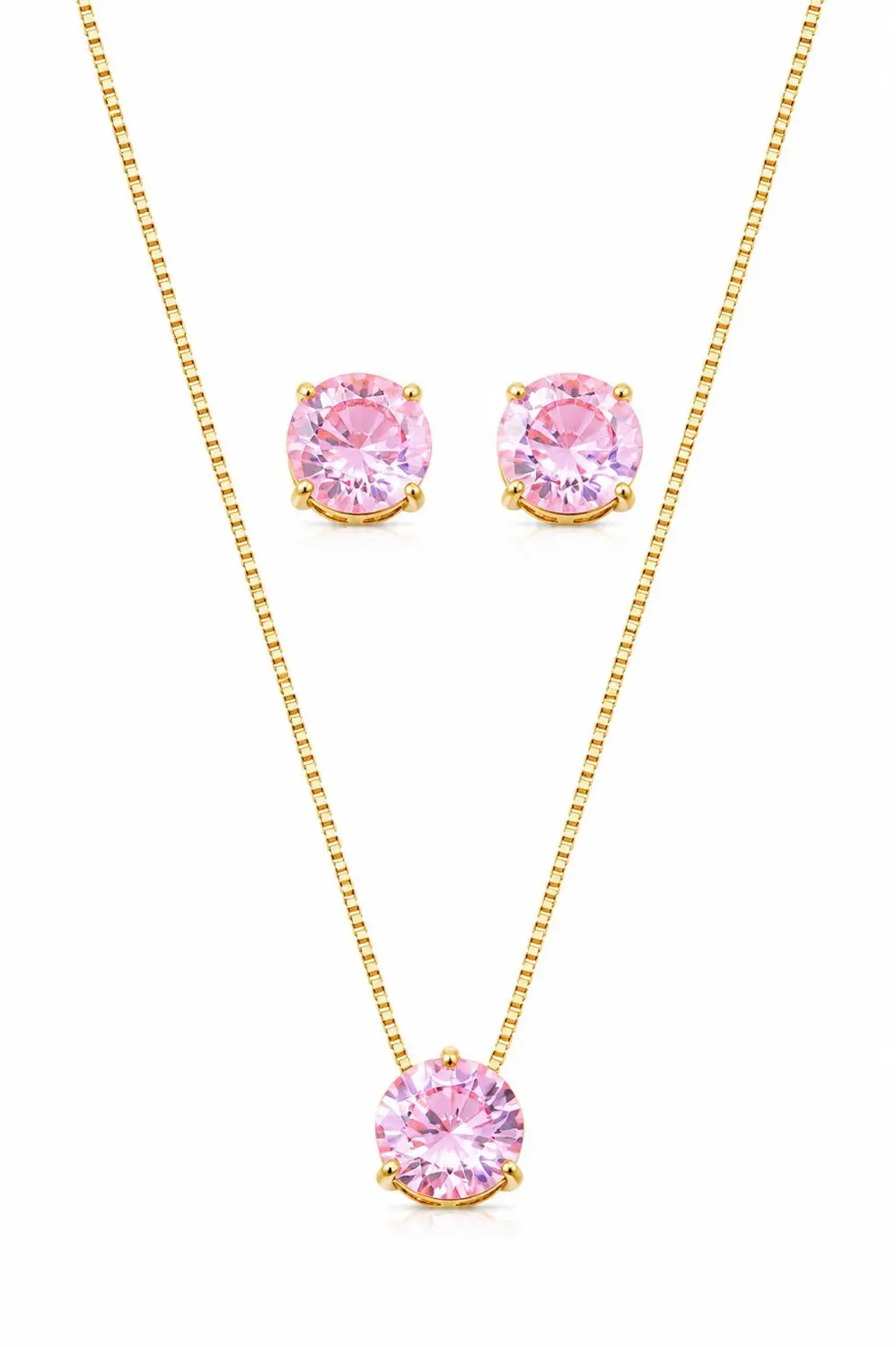 Conjunto Ponto de Luz Icônicos Mairó Rosa com Banho em Ouro 18k