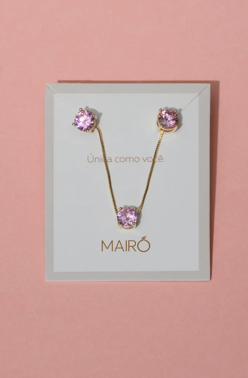 Conjunto Ponto de Luz Icônicos Mairó Rosa com Banho em Ouro 18k