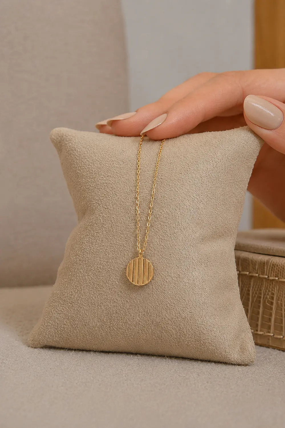Colar Redondo Riscado com com Banho em Ouro 18k