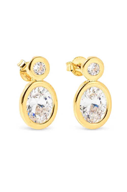 Brinco Duas Zircônias com Banho em Ouro 18k